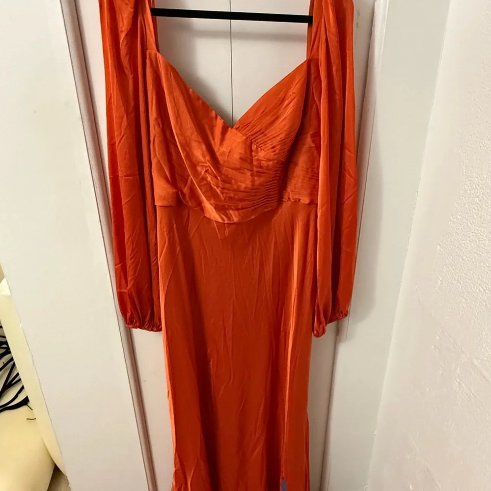 NWT Mac Duggal 68335 Bishop Sleeve Sweetheart Neck Orange Dress - SZ 16 - READ - Picture 6 of 7